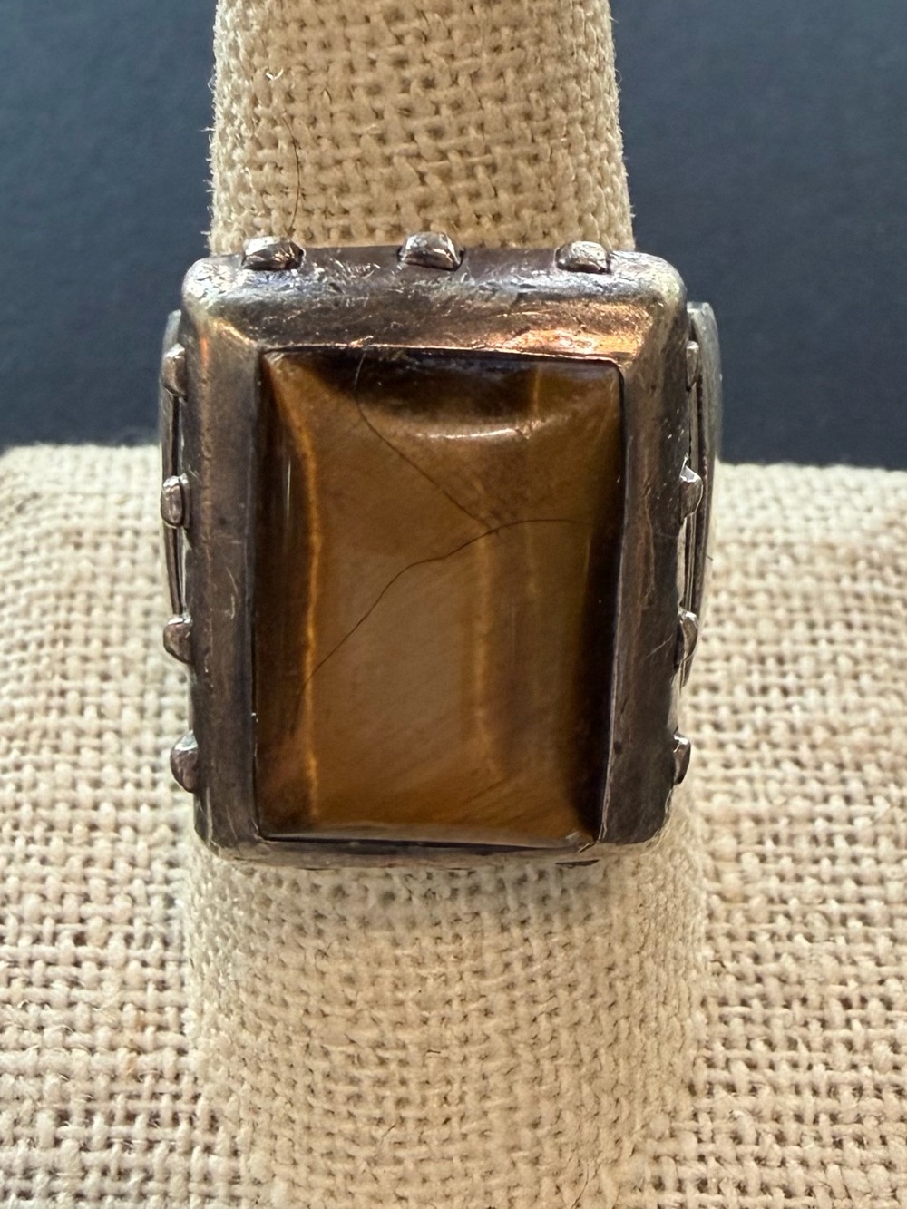 Vintage Lisa Jenks Eros Tiger's Eye Sterling Silver Modernist Ring 9.5